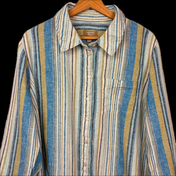 Naturals D&Co Women Linen Button Down LongSleeve Shirt Sz L Beach Coastal Summer - Picture 2 of 10